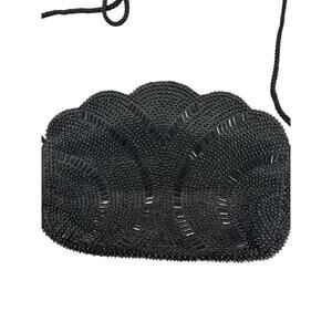 Vintage Evening Formal Beaded Scalloped Shell Zip Purse Black Mermaid Whimsigoth